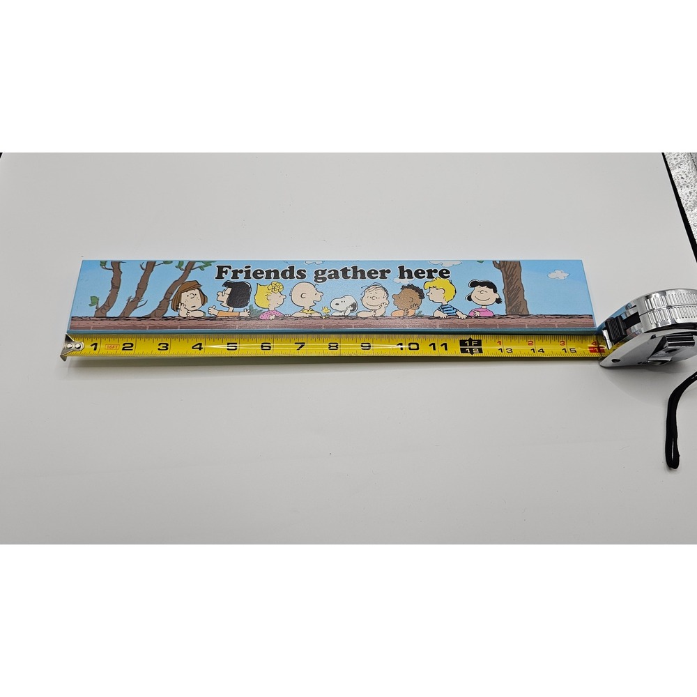 Peanuts "Friends Gather Here" wide wooden sign